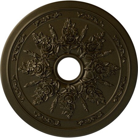 Ekena Millwork Rose and Ribbon Ceiling Medallion (Fits Canopies up to 4"), 23 5/8"OD x 4"ID x 1 1/2"P, Green Gold CM23ROGGS